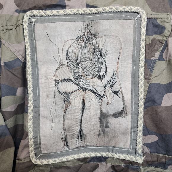 Upcycled Camo Jacket with Embroidered Portrait Patch - Picture 3 of 8